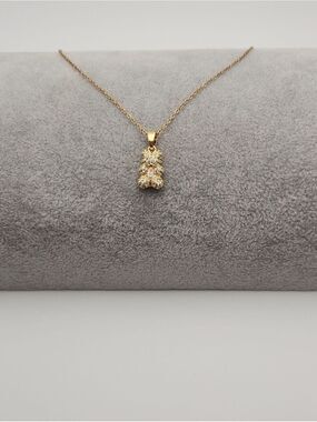 18k Gold Plated Stainless Steel Teddy Bear Necklace | Zircon Pave Bear Pendant